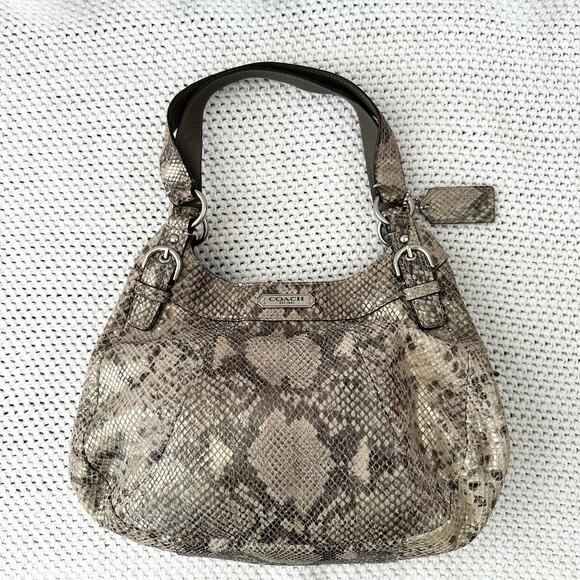 Coach Maggie Python Madison Embossed Leather Beige Grey Snake Shoulder Bag Hobo - Picture 1 of 9